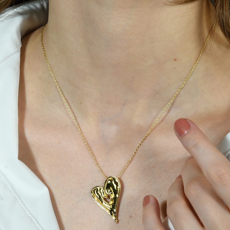 Textured Sweet Heart Chain Necklace (Gold Vermeil)