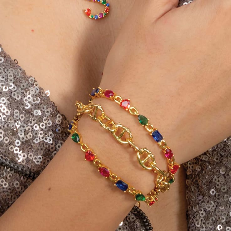 Multi Colour Gemstone Bracelet (Water Resistance Premium Plating)