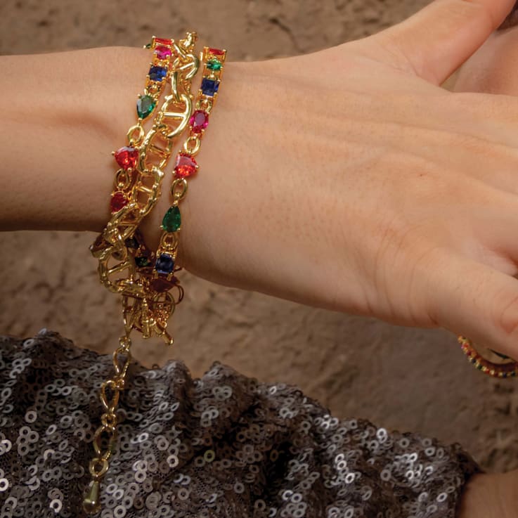 Multi Colour Gemstone Bracelet (Water Resistance Premium Plating)