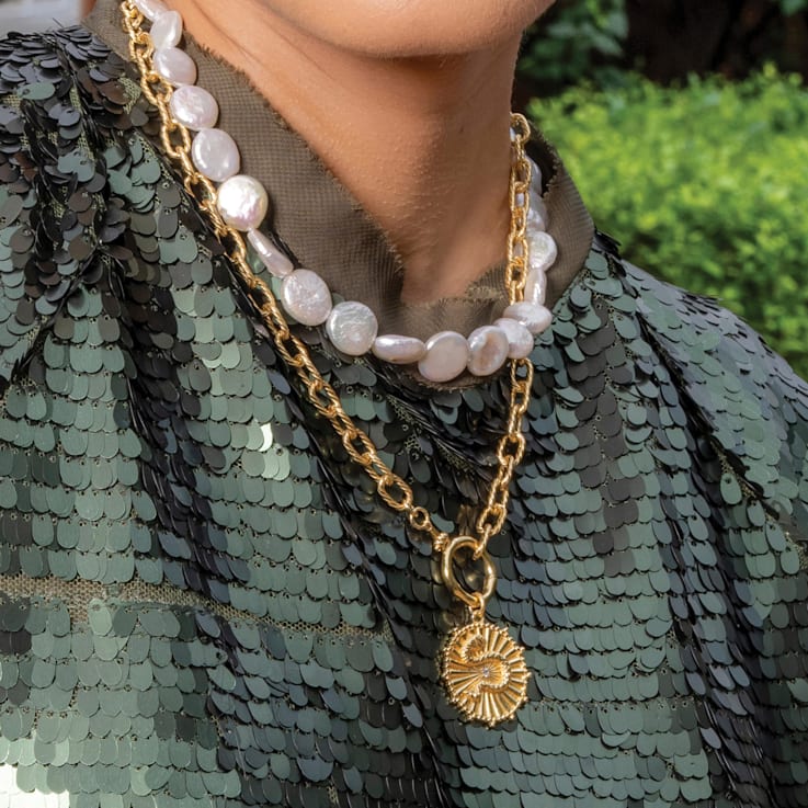 Baroque Pearl Disc Necklace (Gold Vermeil)
