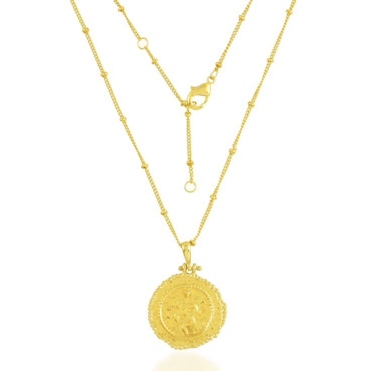Textured Snake Charm Beaded Chain Necklace (Gold Vermeil)