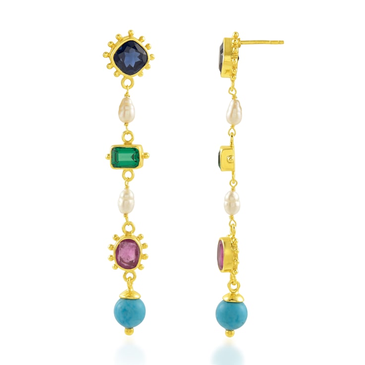Multi Colour Gems Stones Danglers (Water Resistance Premium Plating)