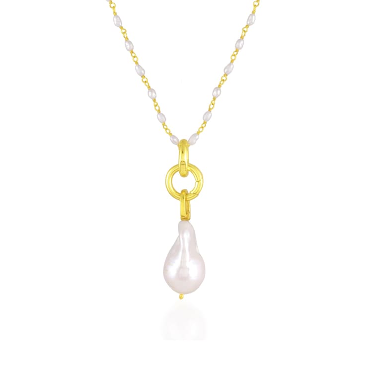 Baroque Pearl Charm Beaded Necklace (Gold Vermeil)