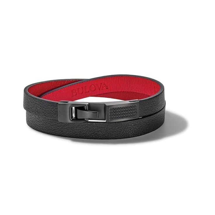 Bulova Precisionist Black Diamond Black and Red Leather Bracelet