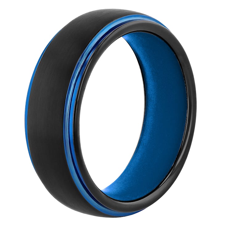 Tungsten Comfort™ Tungsten and Silicone Band in Black and Blue Finish