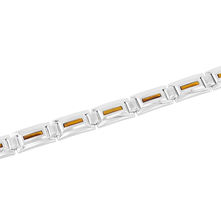 Tiger Eye Stainless Steel Link Bracelet