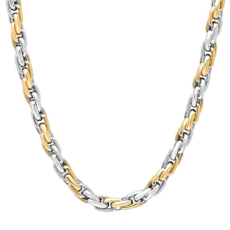 Stainless Steel Yellow Ion Plated Singapore Necklace and Bracelet Set