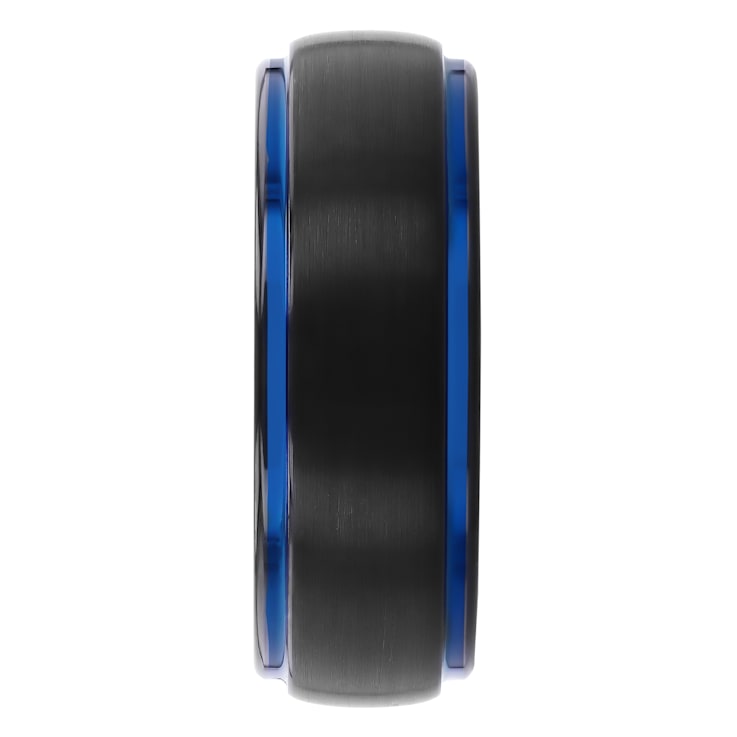 Black and Blue Tungsten 8MM Step Edge Band