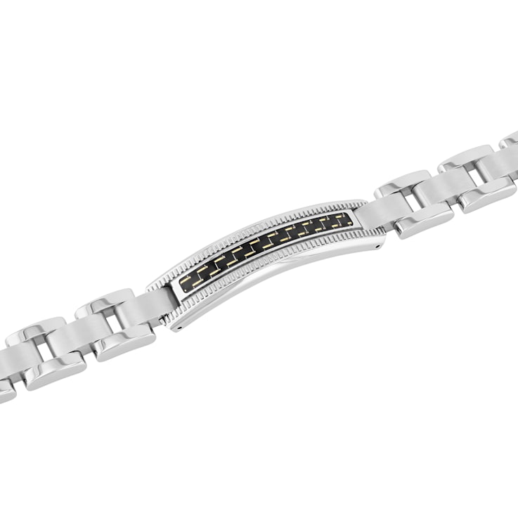Stainless Steel Zigzag Carbon Fiber ID Link Bracelet