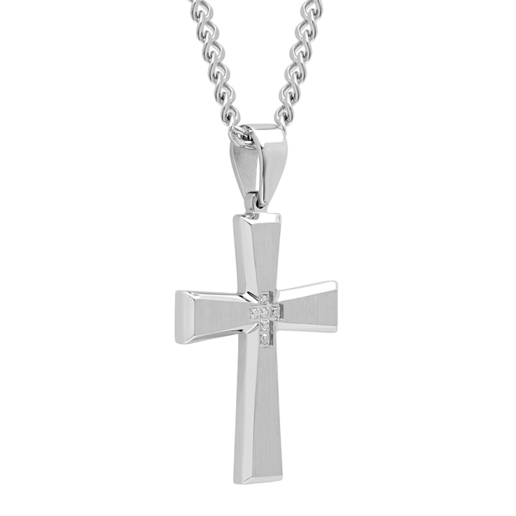 Diamond Accent Stainless Steel Cross Pendant