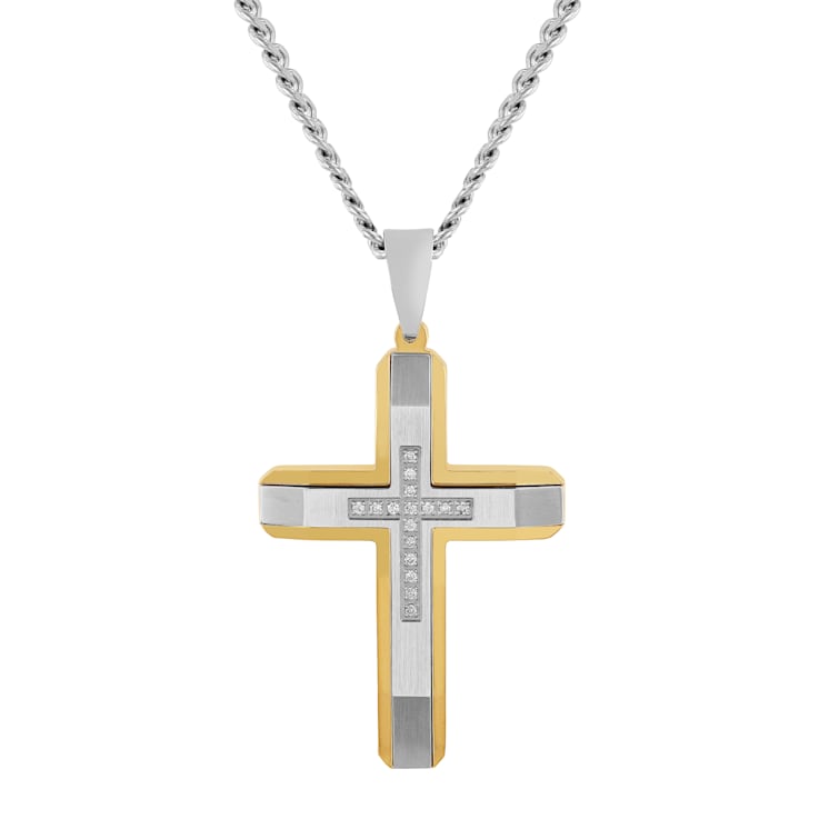 0.10CTW Stainless Steel with Yellow IP Cross