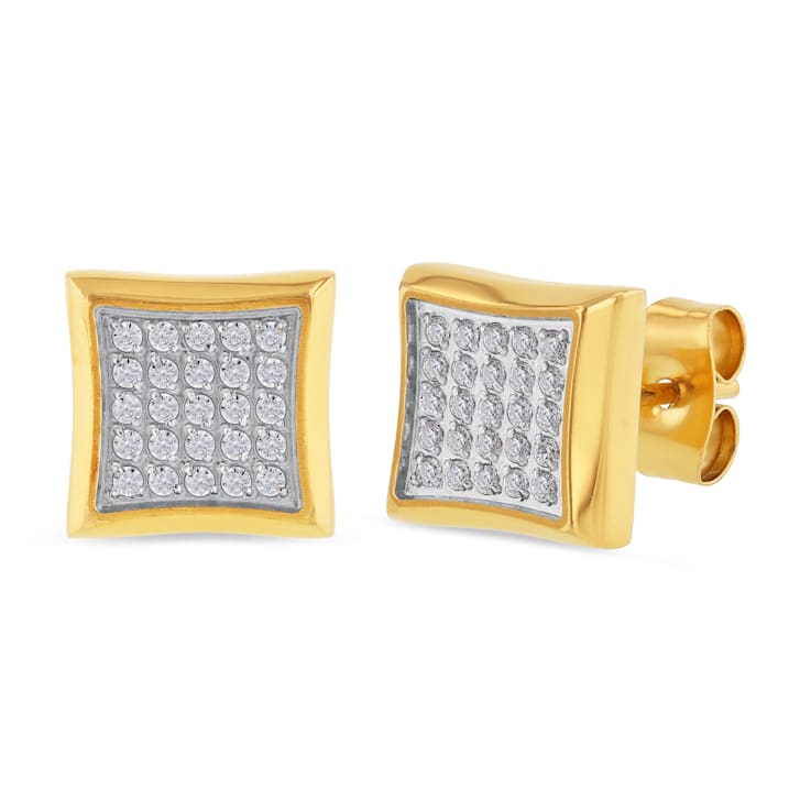 1/4CTW DIAMOND & YELLOW IP STAINLESS STEEL EARRINGS