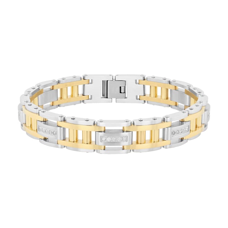 1/2CTW Diamond & Stainless Steel with Yellow IP Bracelet