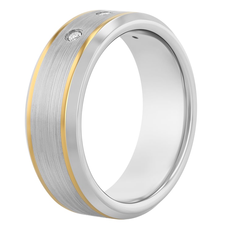 Tungsten Comfort™ 1/10CTW Diamond Tungsten 8MM with Yellow Stripe Band