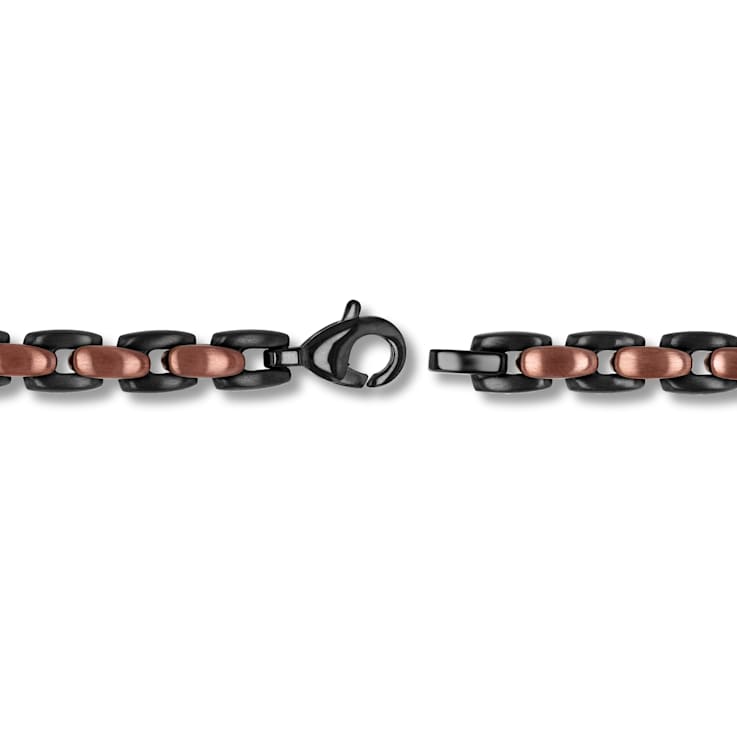 Stainless Steel Black & Brown Ion Plated Oval Link Bracelet