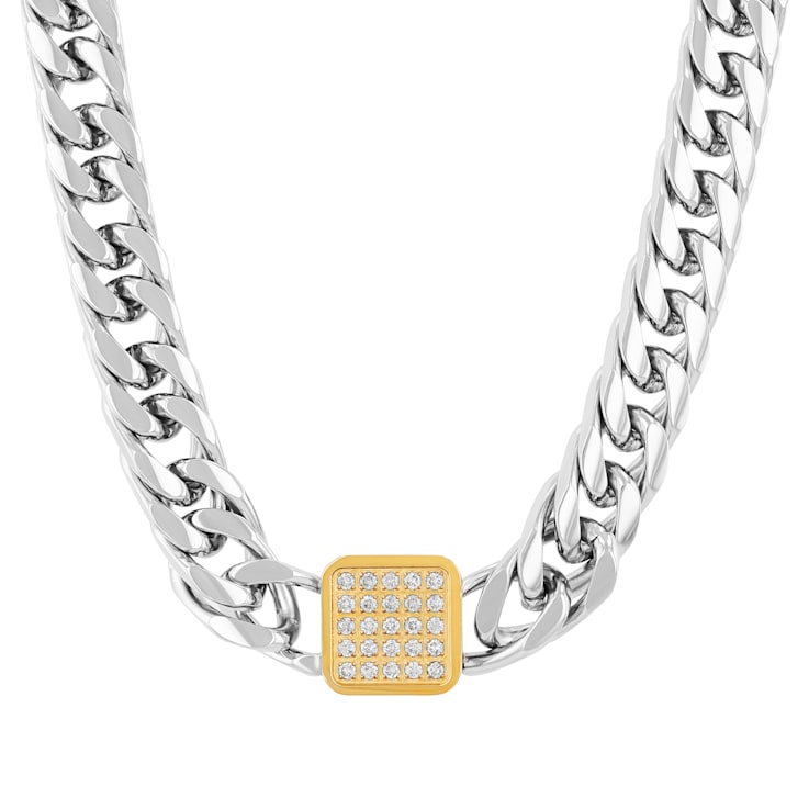 1/2CTW Diamond Stainless Steel 20 Inch Curb Link Chain Necklace
