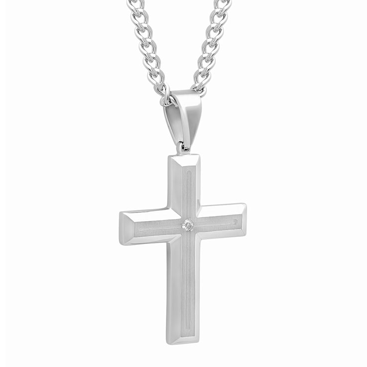 Diamond Accent Stainless Steel Cross Pendant
