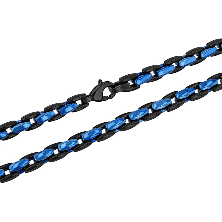 Stainless Steel Black and Blue Ion Plated 24 Inch Fashion Chain