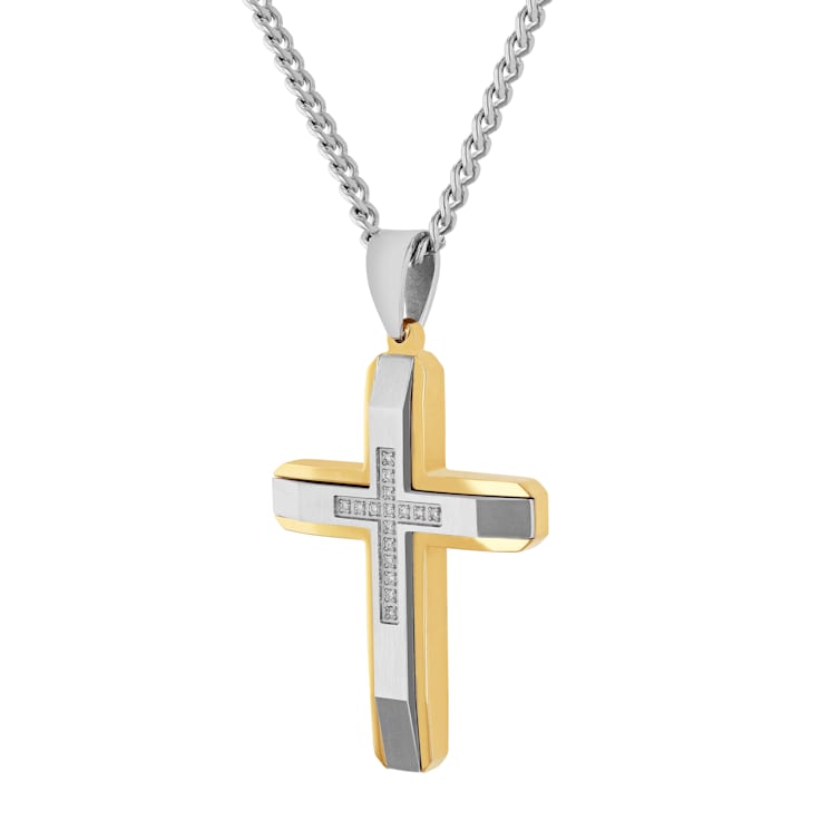0.10CTW Stainless Steel with Yellow IP Cross