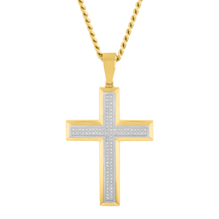 1/2CTW Diamond Stainless Steel Yellow Ion Plated Cross Pendant