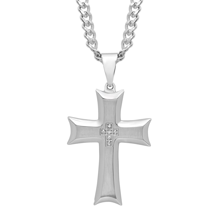 0.05CTW Stainless Steel Scalloped Edge Cross