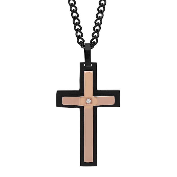 Diamond Accent Two-Tone Stainless Steel Cross Pendant