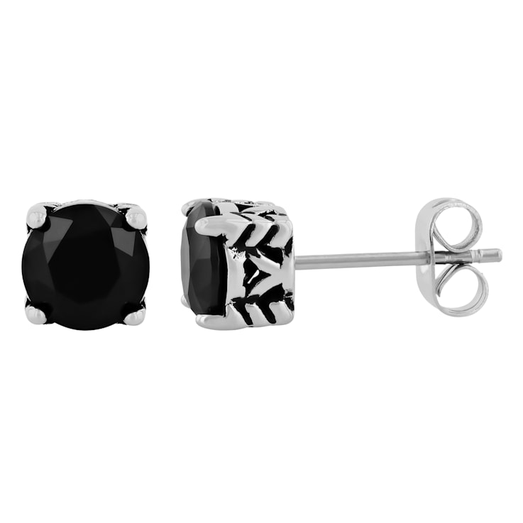 BLACK ROUND SPINEL & BLACK IP STAINLESS STEEL EARRINGS