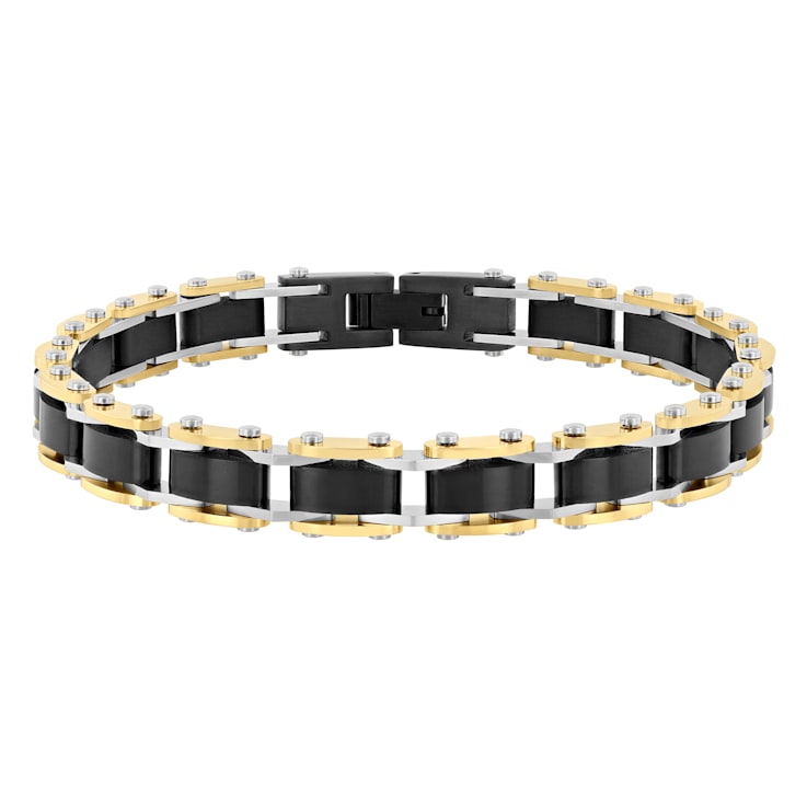 Stainless Steel Black & Yellow Ion Plated Link Bracelet
