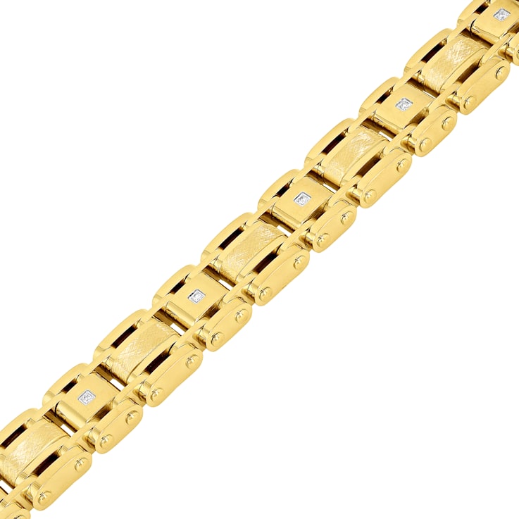 1/10CTW Diamond Stainless Steel Yellow Ion Plated Link Bracelet