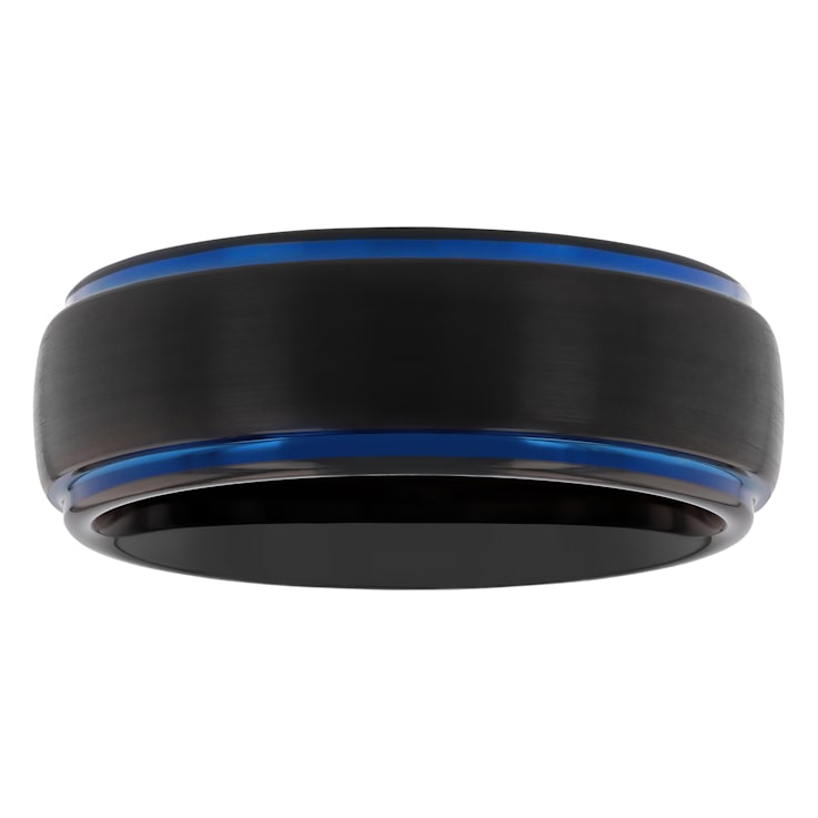 Black and Blue Tungsten 8MM Step Edge Band