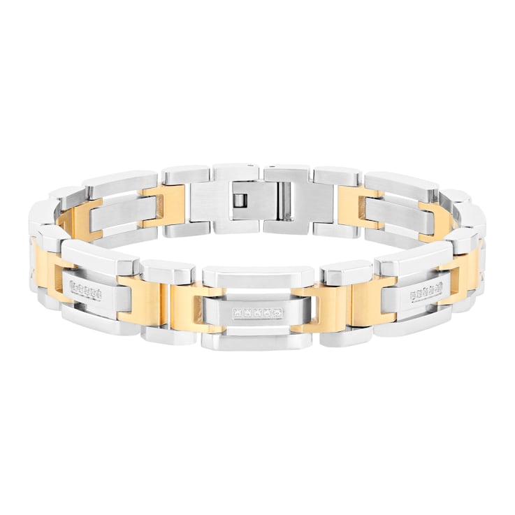 Stainless Steel Yellow Ion Plated Diamond Bracelet 1/6ctw