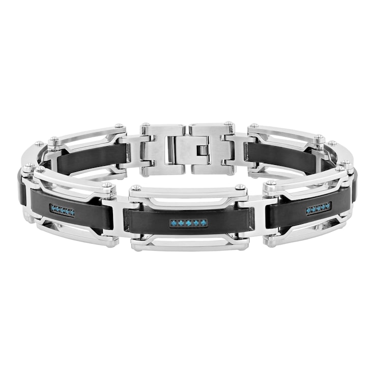1/6CTW Blue Diamond Two-Tone Stainless Steel Link Bracelet