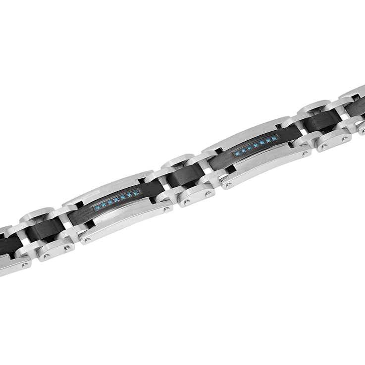 Stainless Steel Black Ion Plated Blue Diamond Bracelet .25ctw