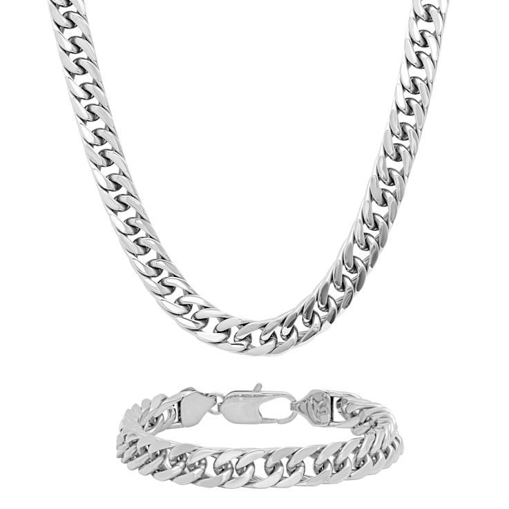 Stainless Steel Curb Link Chain Necklace and Bracelet Set