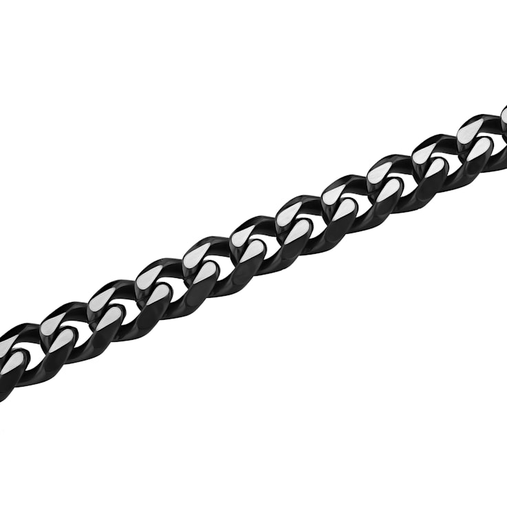 Stainless Steel White & Black Ion Plated Beveled Curb Bracelet
