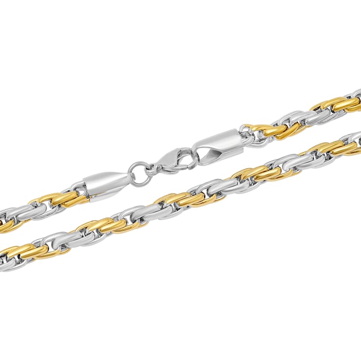 Stainless Steel Yellow Ion Plated Singapore Necklace and Bracelet Set