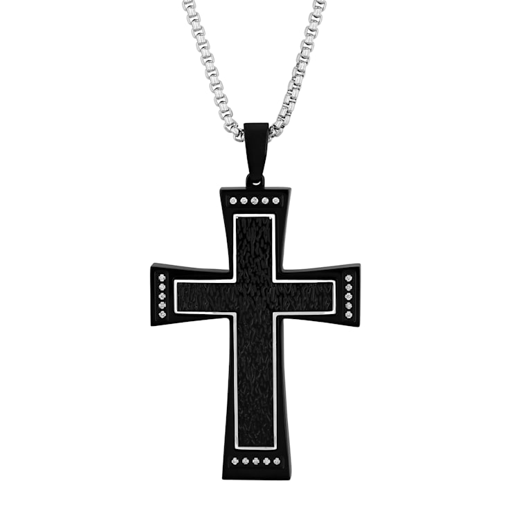 1/4CTW Diamond Stainless Steel Black Ion Plated Cross Pendant