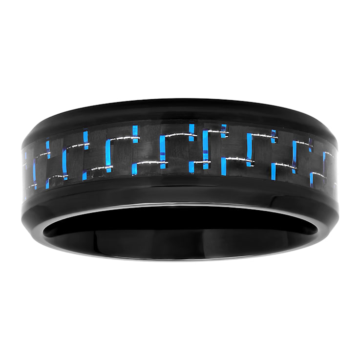 Stainless Steel Black Ion Plated Blue/Black Carbon Fiber Center Band