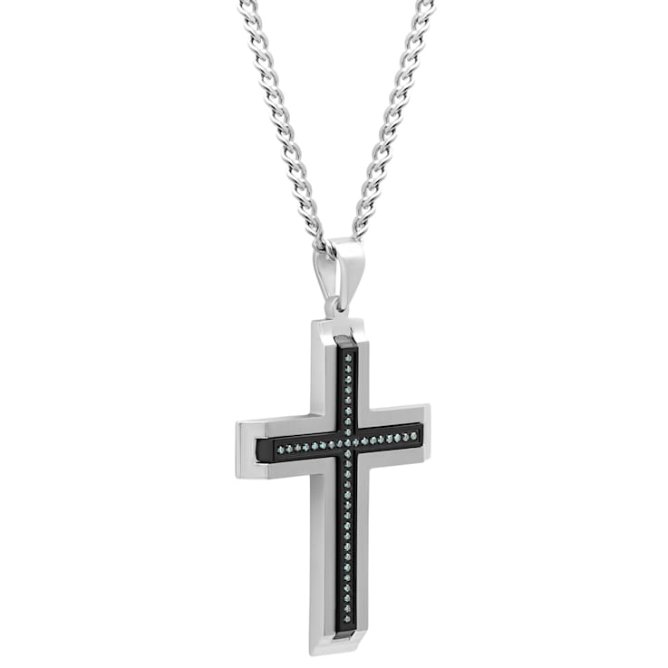 0.20CTW Blue Diamond Stainless Steel with Black IP Cross