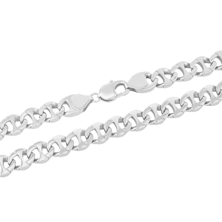 Stainless Steel Oval Mariner Chain Necklace and Bracelet Set.
