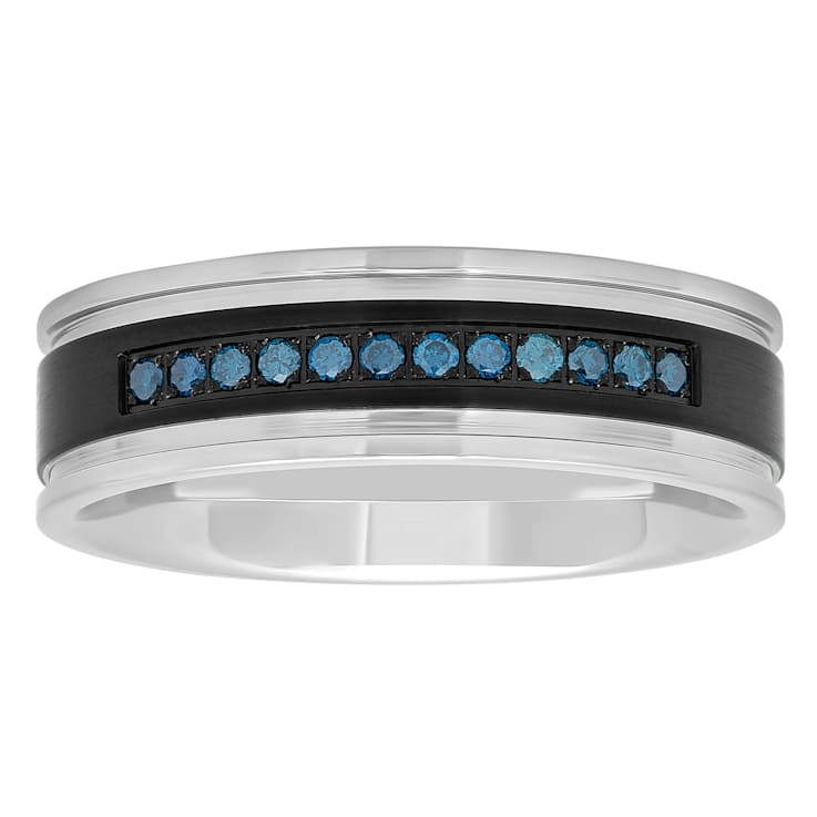 0.15CTW Blue Diamond Stainless Steel and Black IP Band