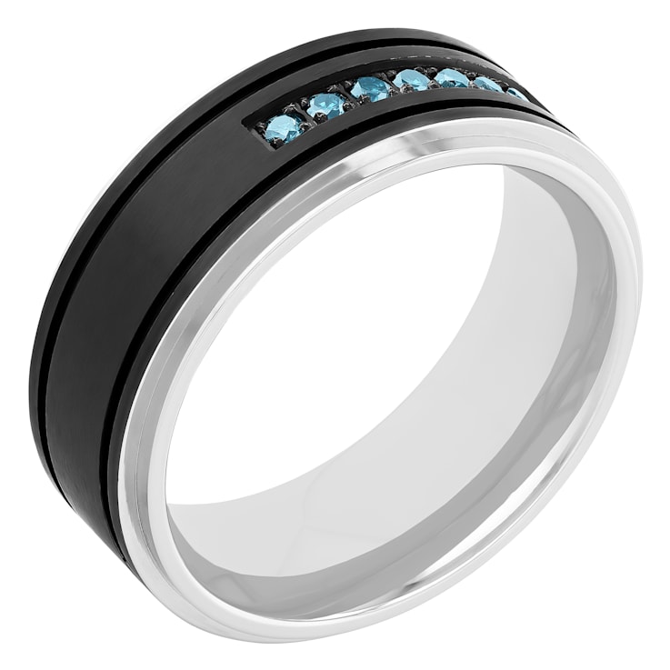 0.15CTW Blue Diamond Two-Tone Stainless Steel 9MM Grooved Band