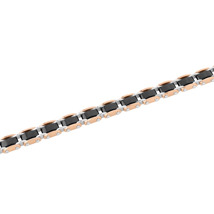 Stainless Steel Black & Rose Ion Plated Link Bracelet