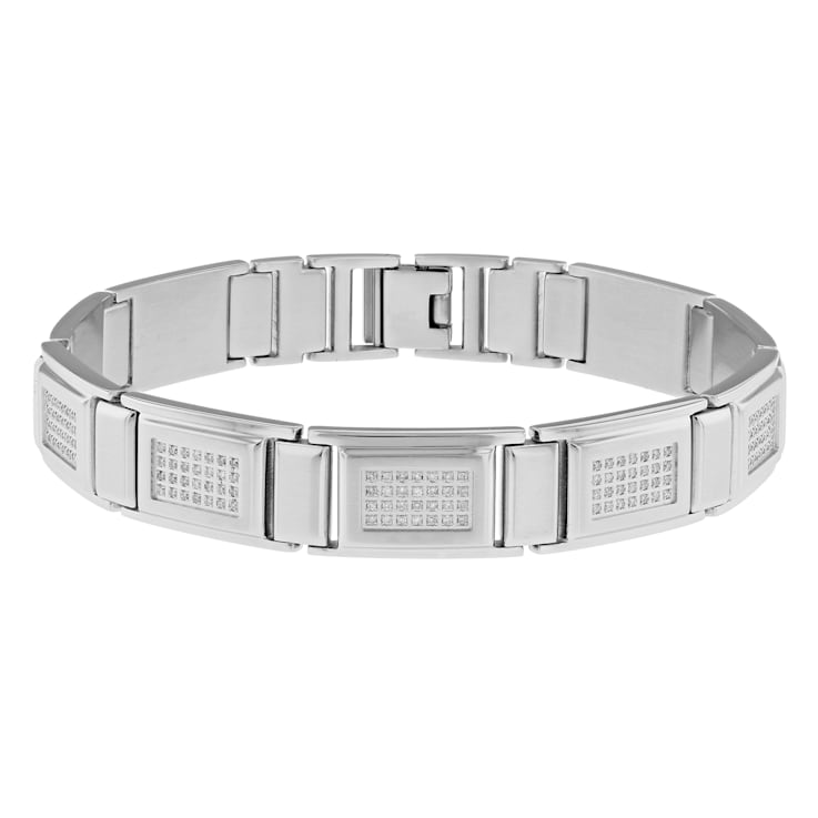 1CTW Diamond Stainless Steel Square Link Bracelets