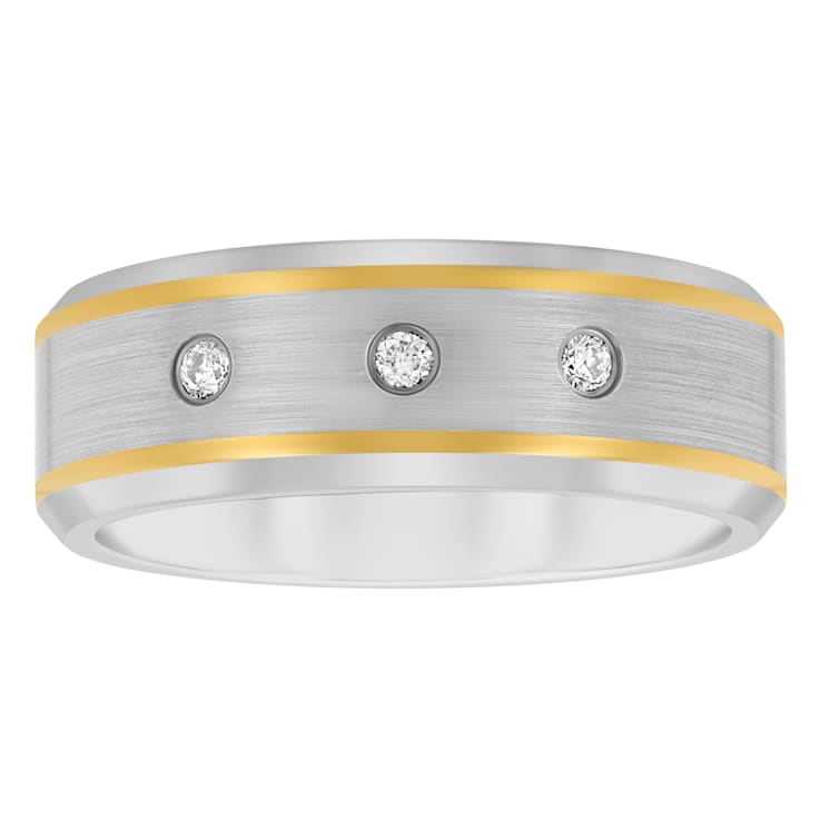 Tungsten Comfort™ 1/10CTW Diamond Tungsten 8MM with Yellow Stripe Band