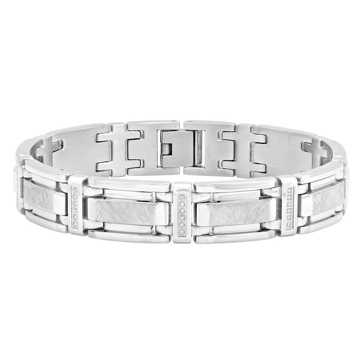 1/4CTW Diamond Stainless Steel Link Bracelet