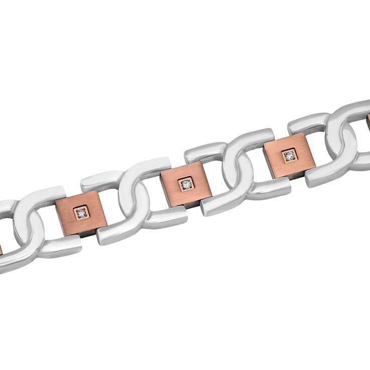 0.13CTW Diamond Two-Tone Stainless Steel Link Bracelet