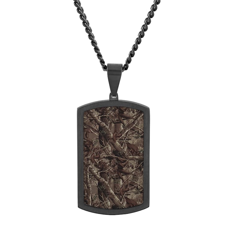 Black IP Stainless Steel & Camo Design Carbon Fiber Dog Tag
