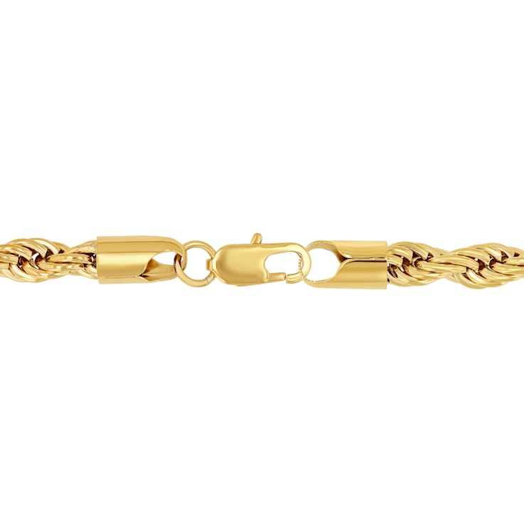 Stainless Steel 26 Inch Yellow Ion Finish Rope Chain Necklace