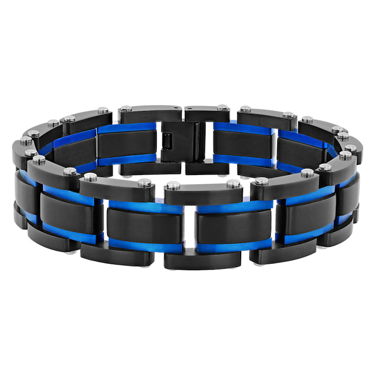Men's Stainless Steel Black and Blue Bracelet